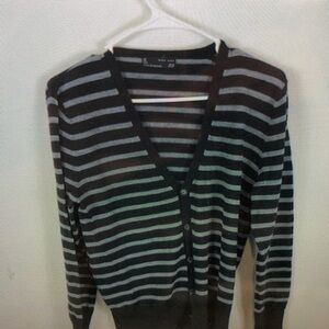 Striped Black and Gray Men's Cardigan
